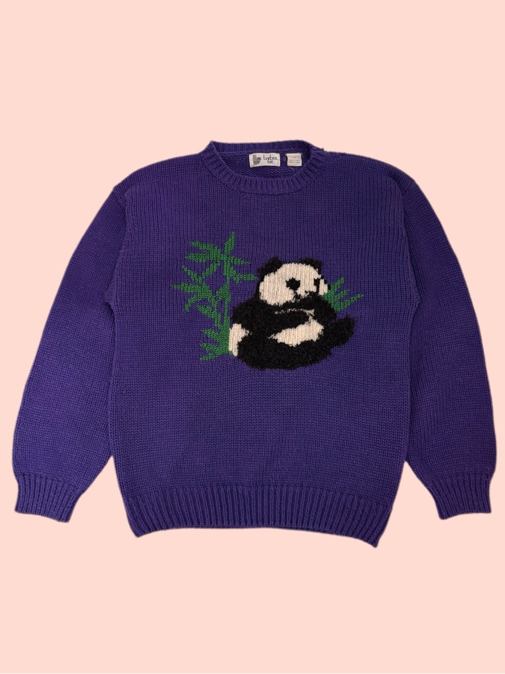 Vintage 80s 90s Barbara Sue Knit Crewneck Textured Panda Nature Purple Medium